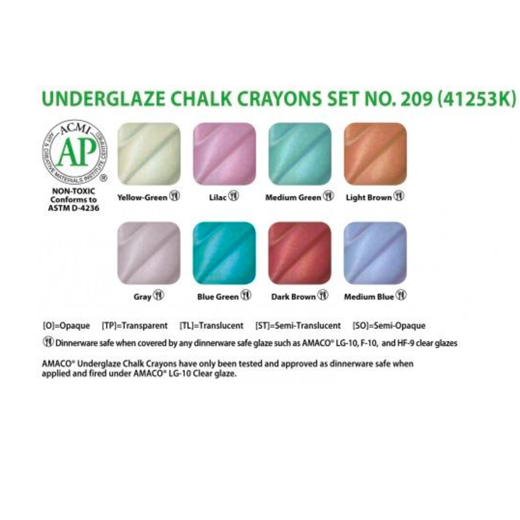 Amaco Underglaze Decorating Chalk Crayons Set 208