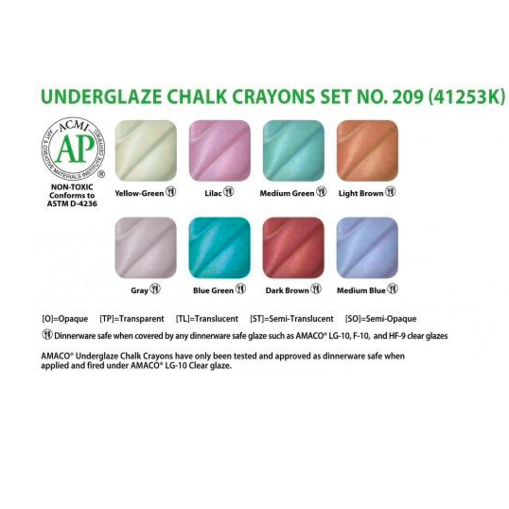American Art Clay Underglaze Chalk Crayon Set #209