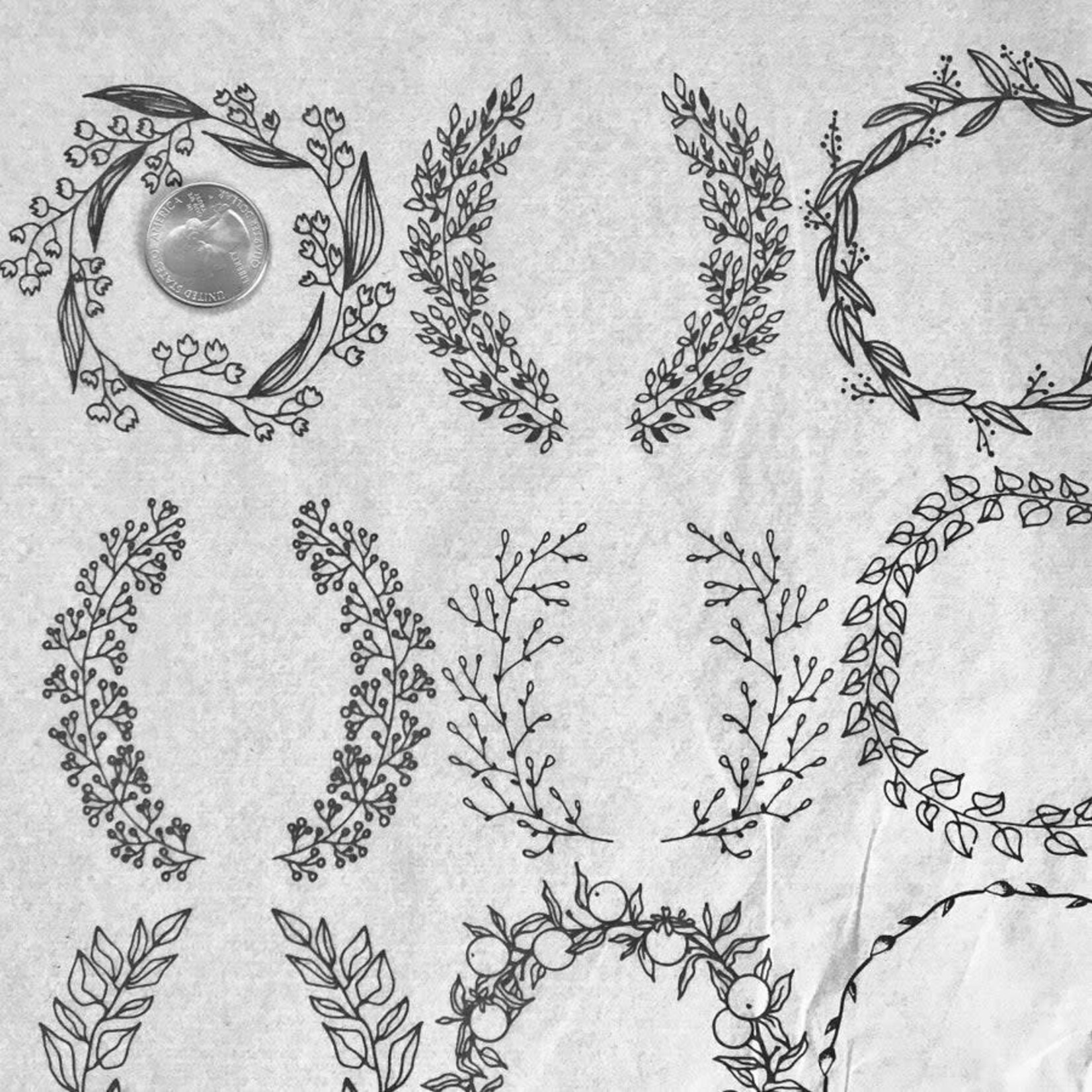 Elan Pottery Transfers Floral Wreaths Underglaze Transfer - Black