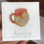 Elan Pottery Transfers Mug Enamel Pin - red yellow swirl