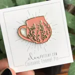 Elan Pottery Transfers Tree Carved Mug Enamel Pin - Pink