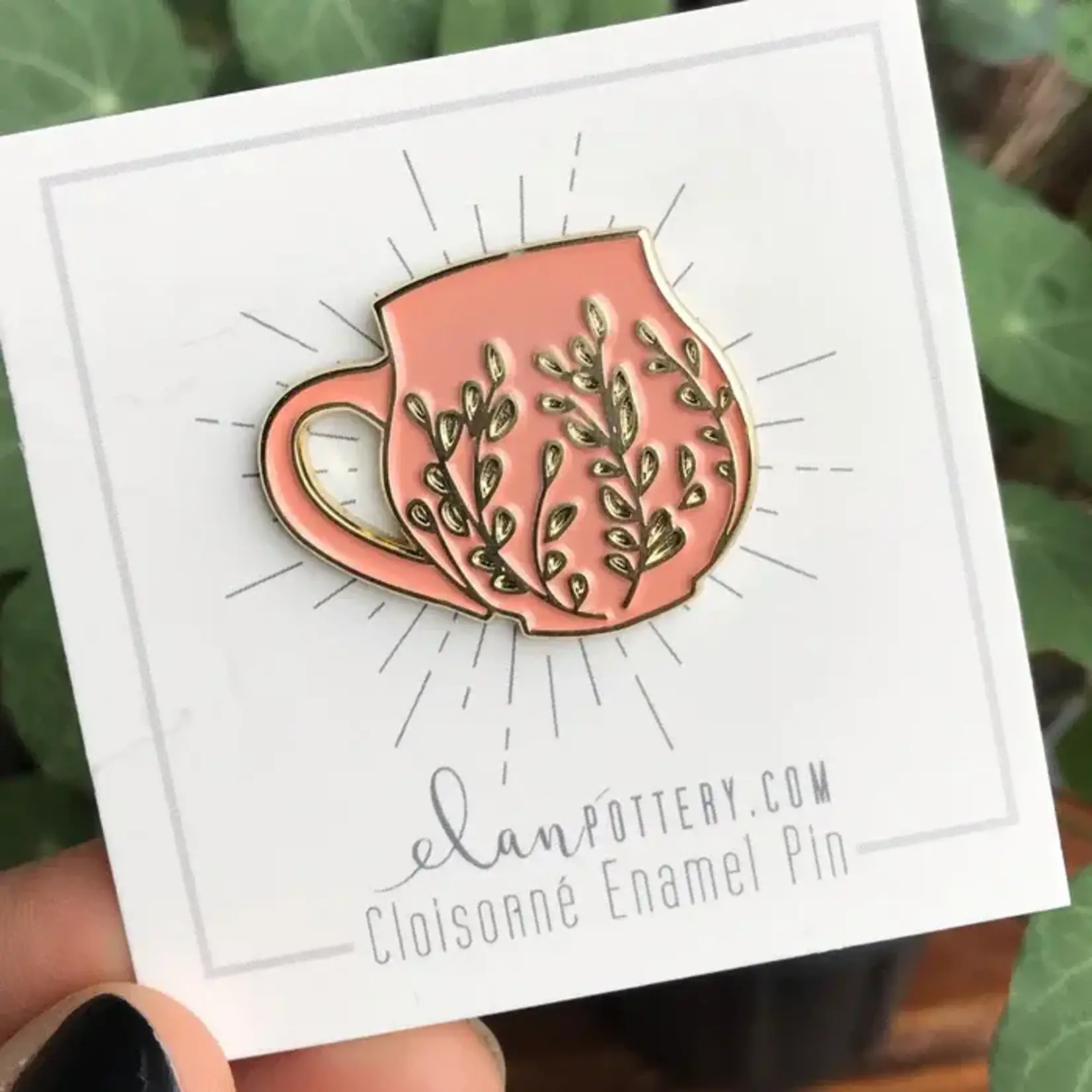 Elan Pottery Transfers Tree Carved Mug Enamel Pin - Pink