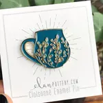 Elan Pottery Transfers Mug Enamel Pin - dark blue flowers
