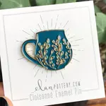 Elan Pottery Transfers Tree Carved Mug Enamel Pin - Teal
