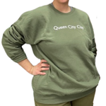 Queen City Clay Crewneck Sweatshirt- QCC Text (Army Green)