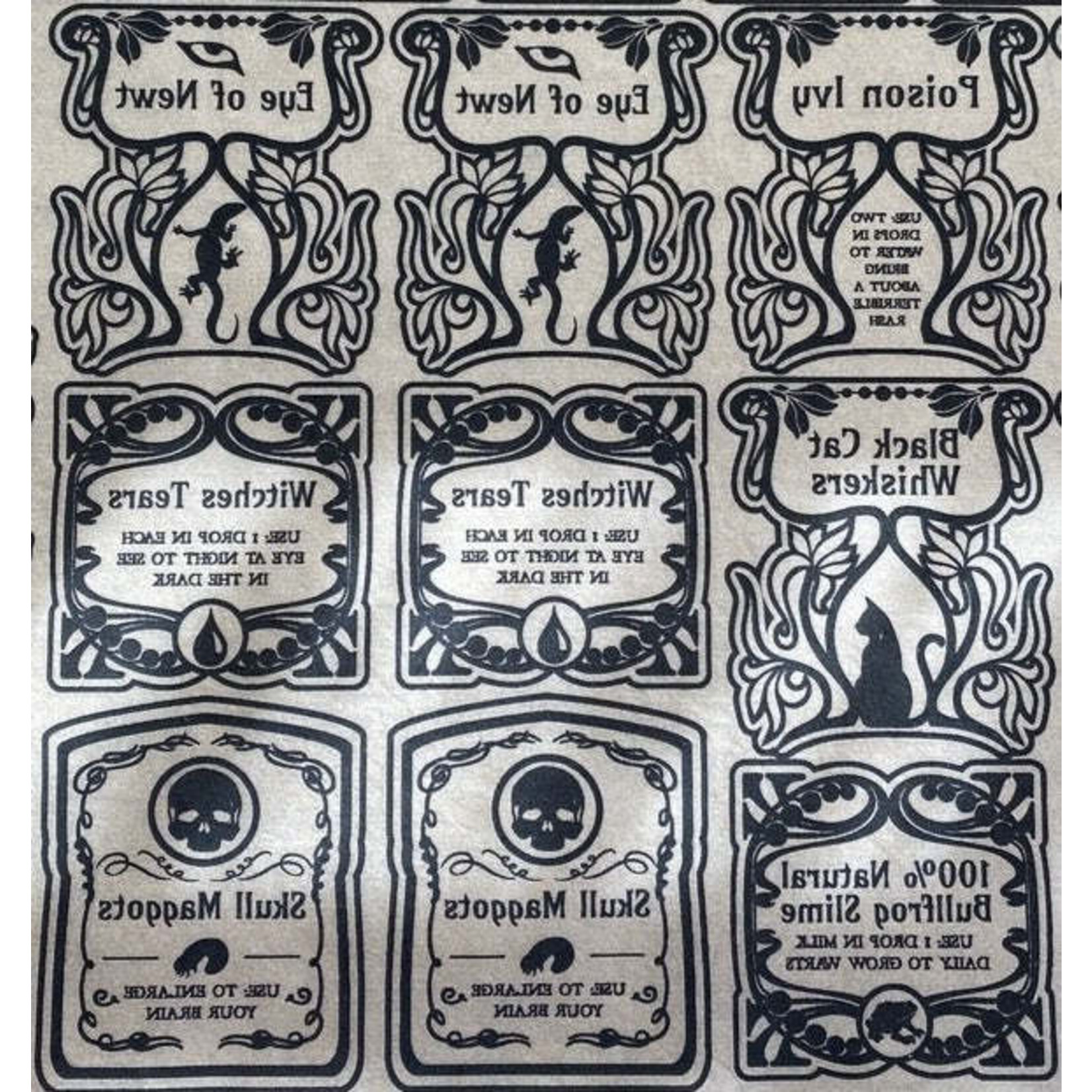Elan Pottery Transfers Underglaze Transfer Apothecary Labels- Black