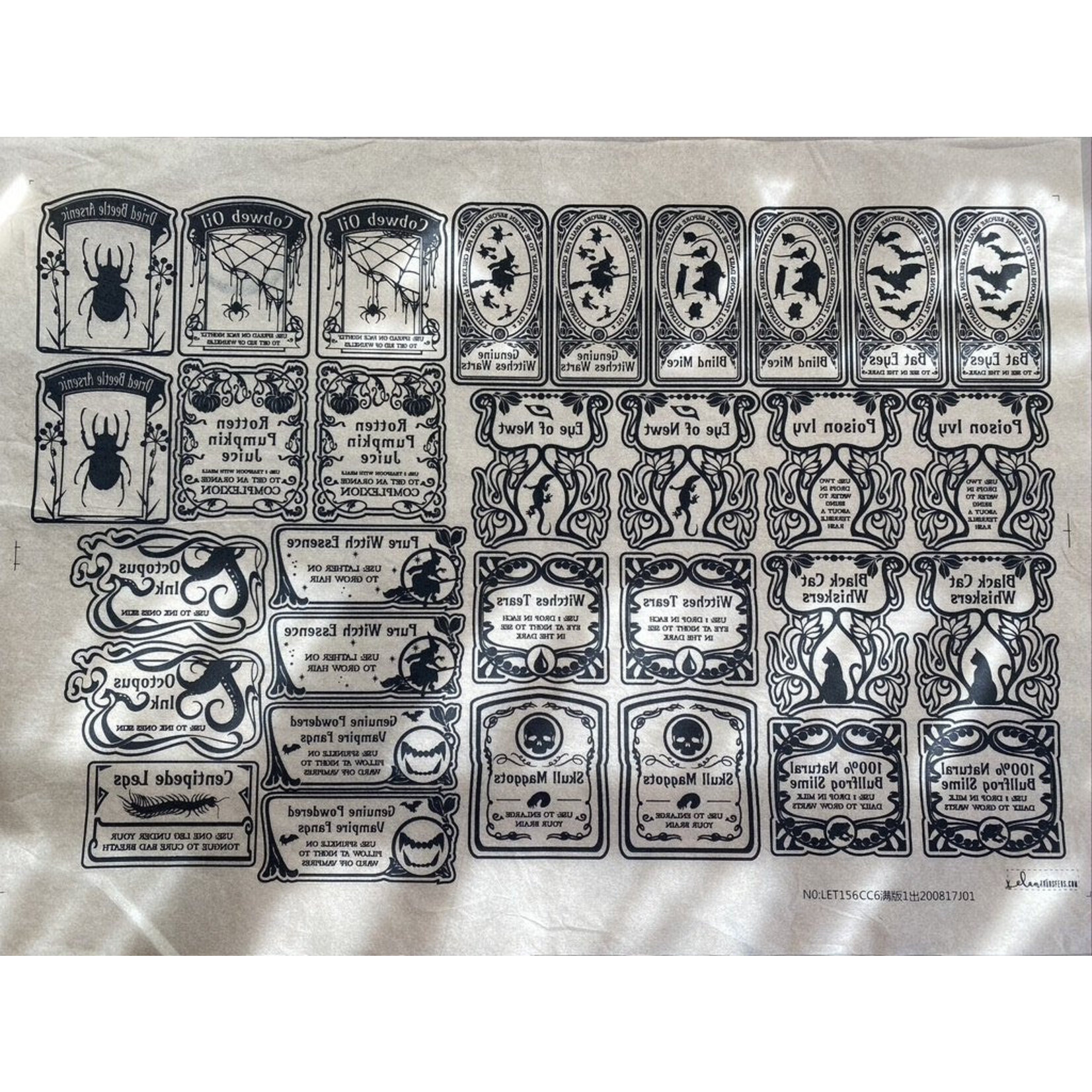 Elan Pottery Transfers Underglaze Transfer Apothecary Labels- Black