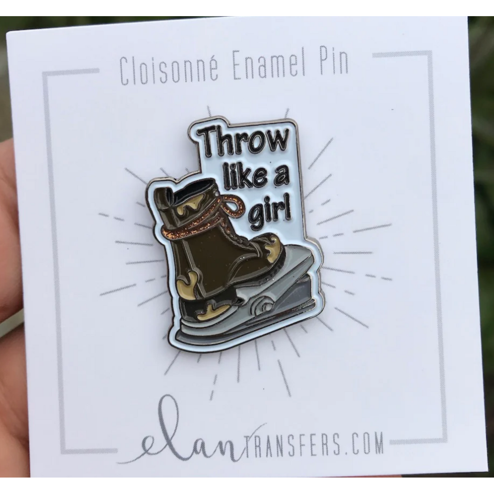 Elan Pottery Transfers Throw Like a Girl Enamel Pin