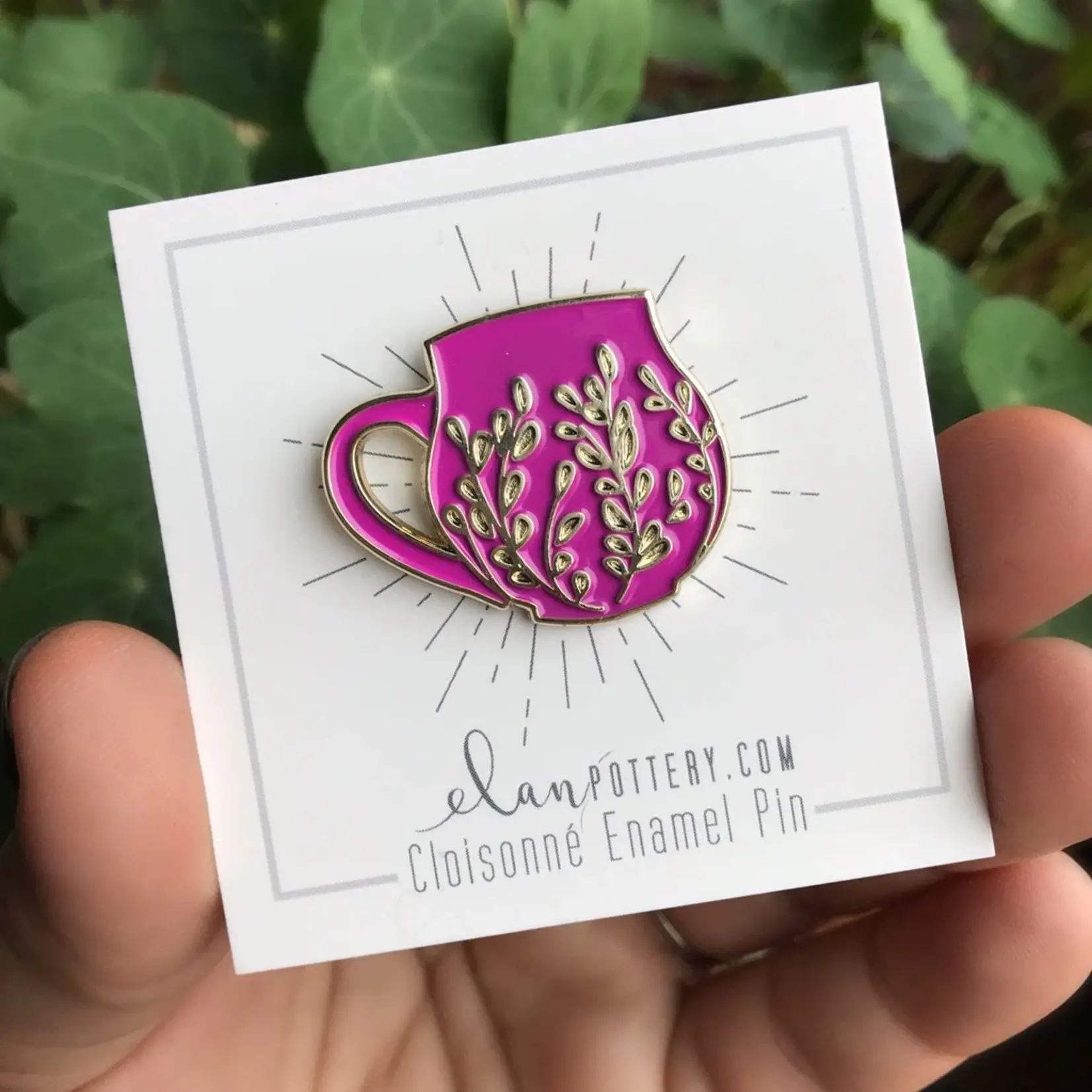 Elan Pottery Transfers Tree Carved Mug Enamel Pin - Magenta