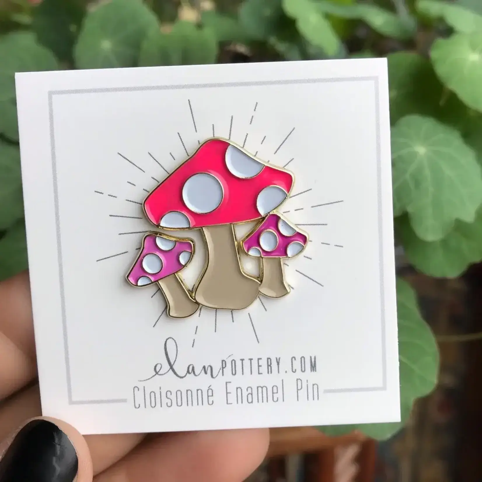 Elan Pottery Transfers Mushrooms Enamel Pin - Pink