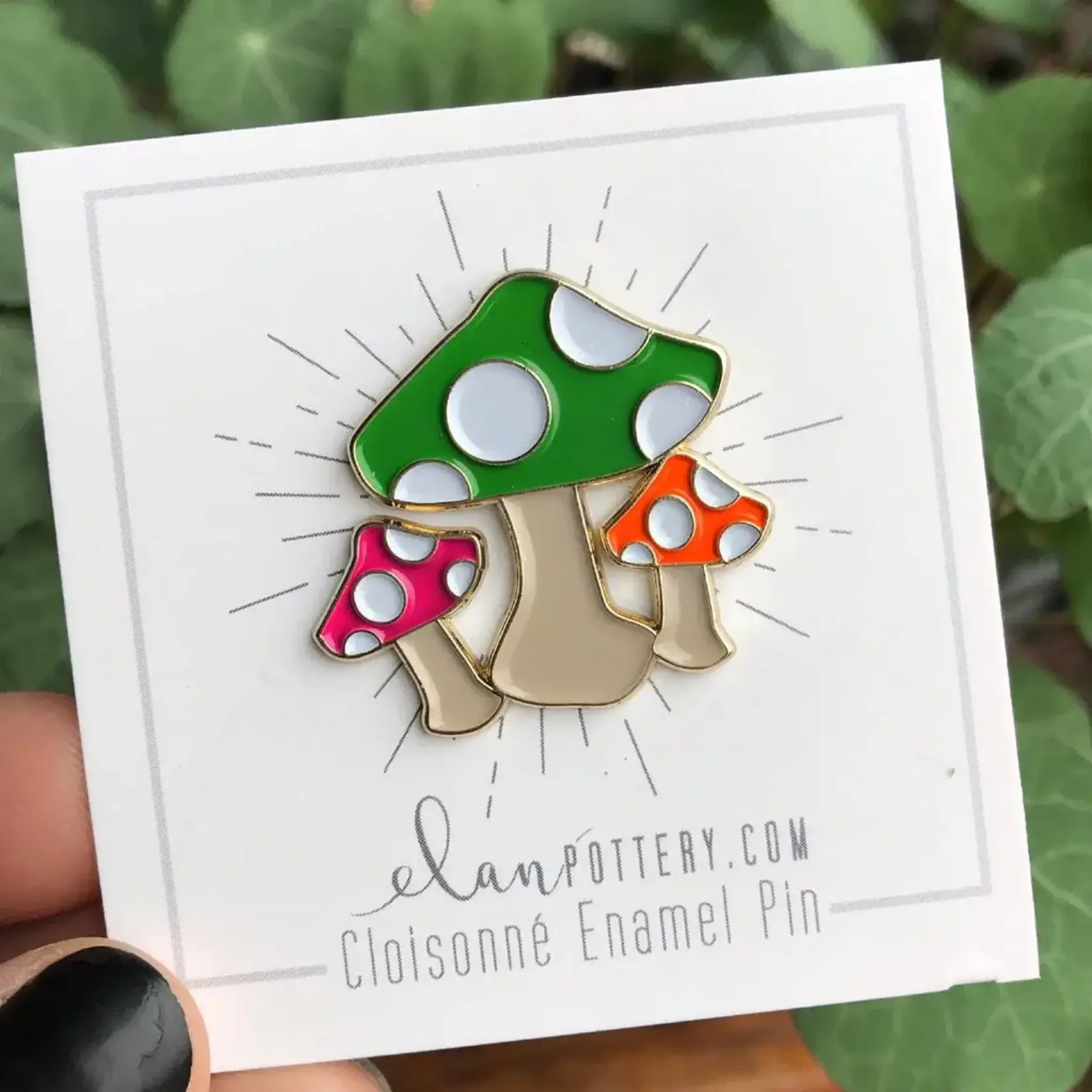Elan Pottery Transfers Mushrooms Enamel Pin - Green