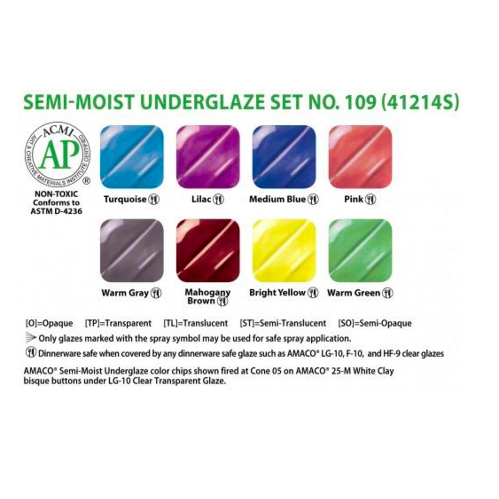 American Art Clay Semi-Moist Underglaze Set #109