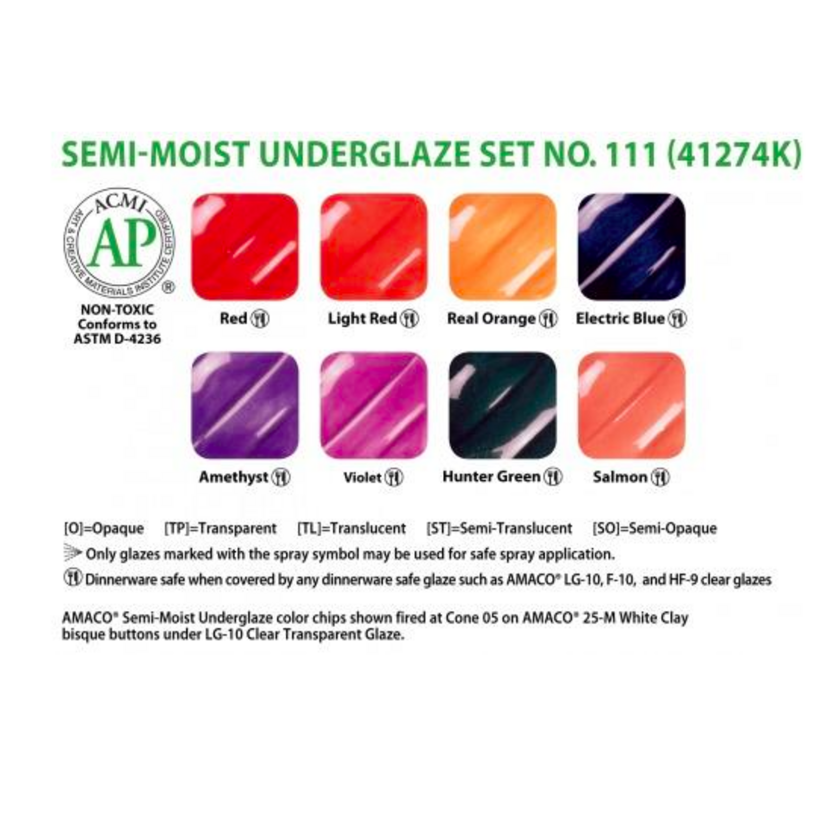 American Art Clay Semi-Moist Underglaze Set #111