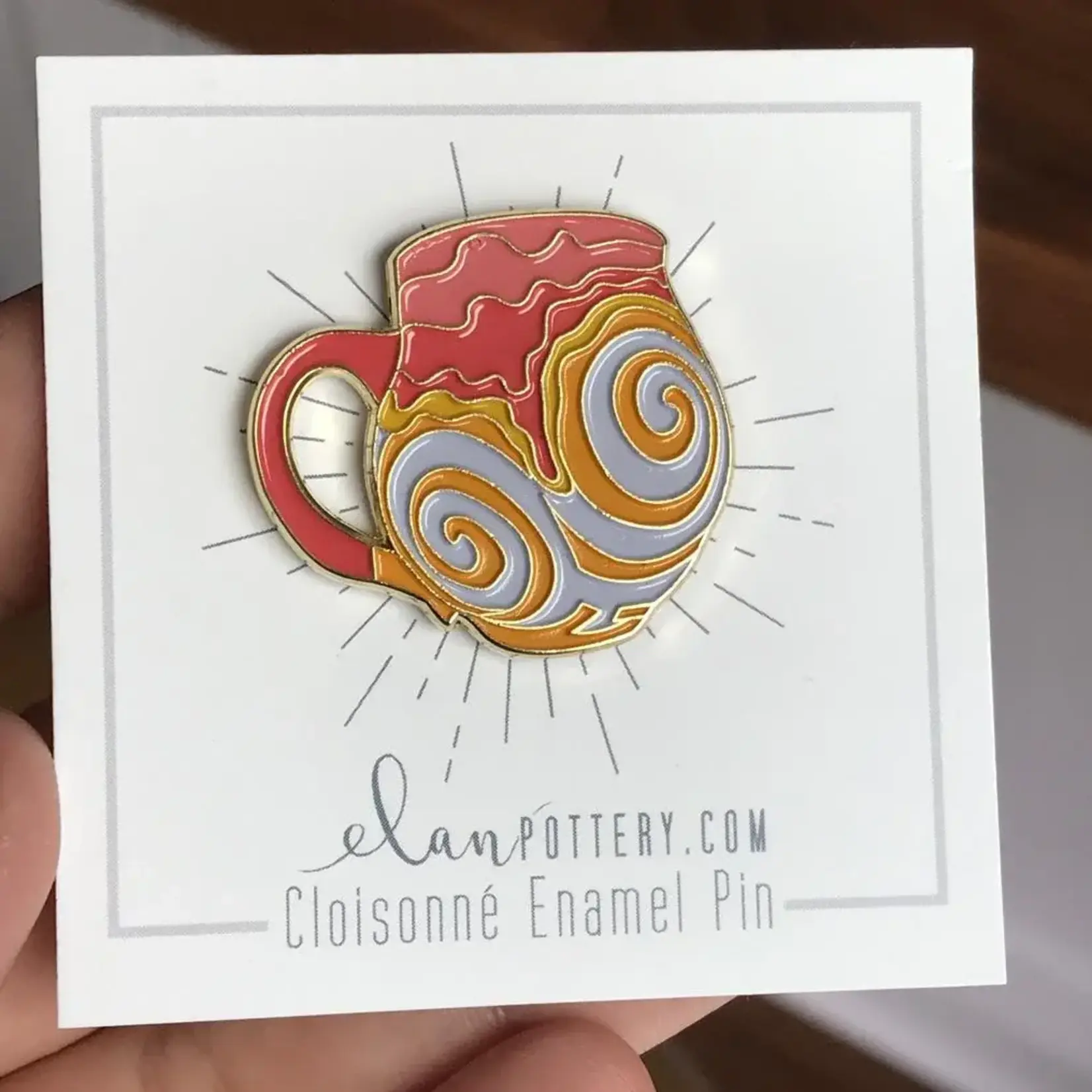 Elan Pottery Transfers Swirl Mug Enamel Pin - Orange