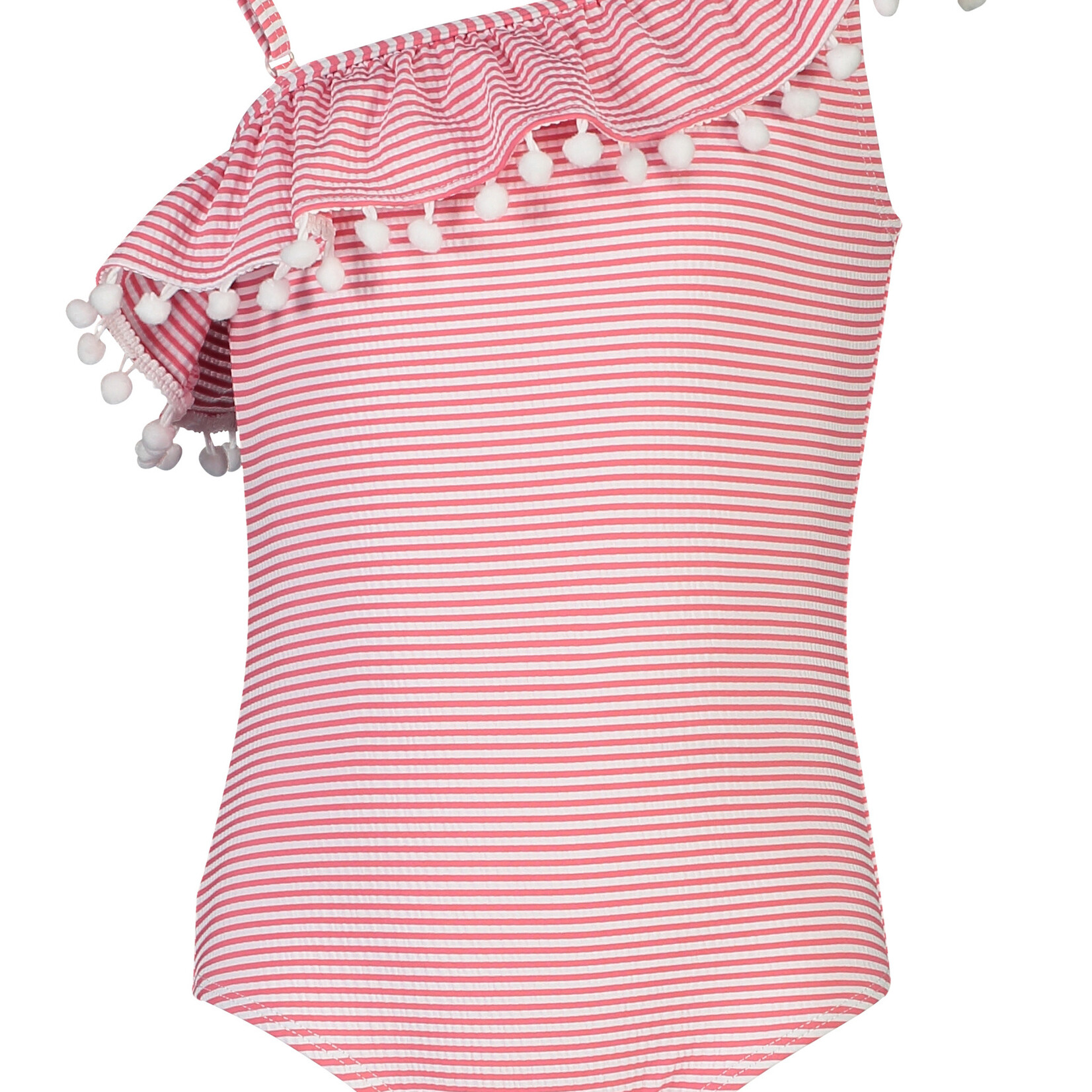 RED & WHITE STRIPE ONE SHOULDER FRILL SWIMSUIT