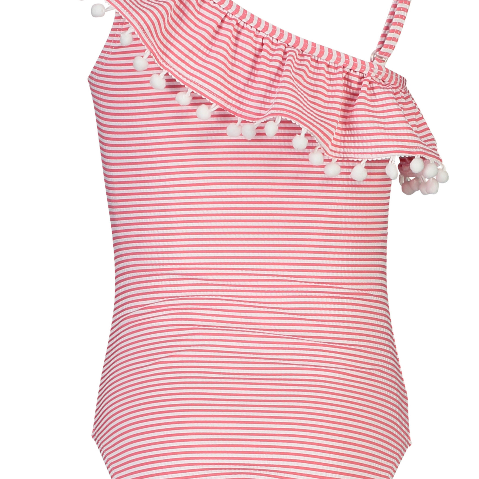 RED & WHITE STRIPE ONE SHOULDER FRILL SWIMSUIT