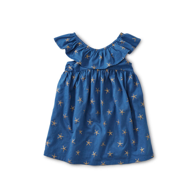 RUFFLE NECK DRESS - SPARKLE STARS BATIK BLUE