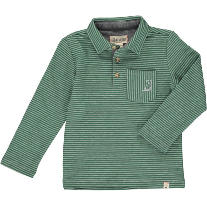 Green Striped Long Sleeve Polo