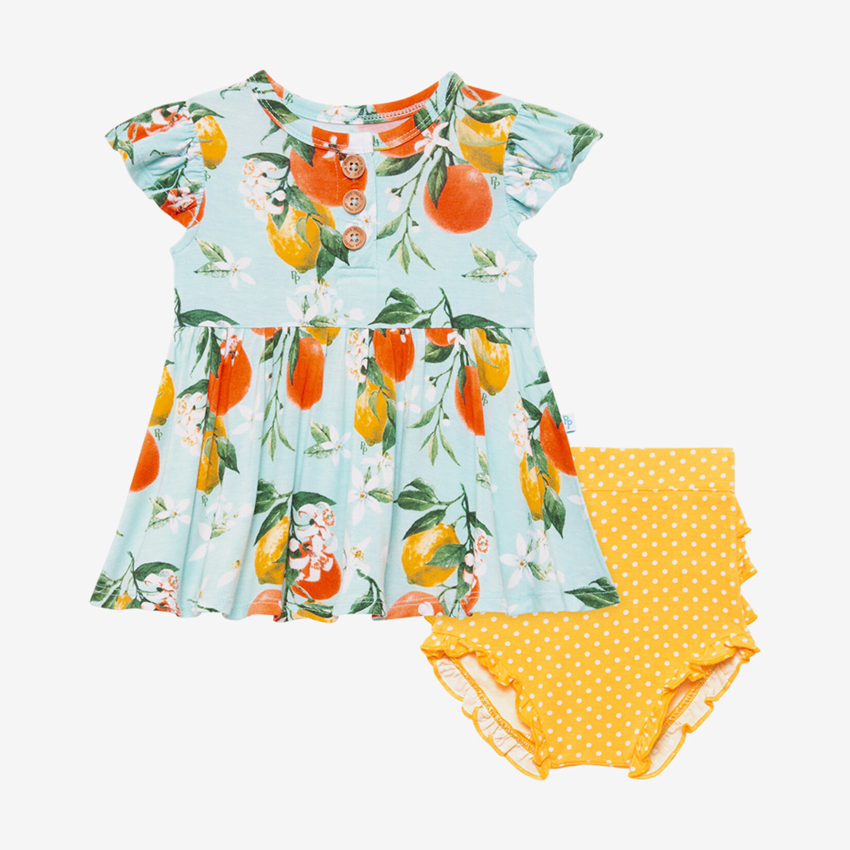 Posh Peanut Mirabella - Short Sleeve Henley Peplum Top & Bloomer Set