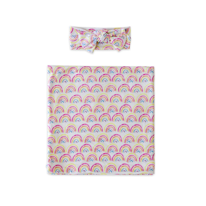 Pastel Rainbows Swaddle & Headband Gift Set