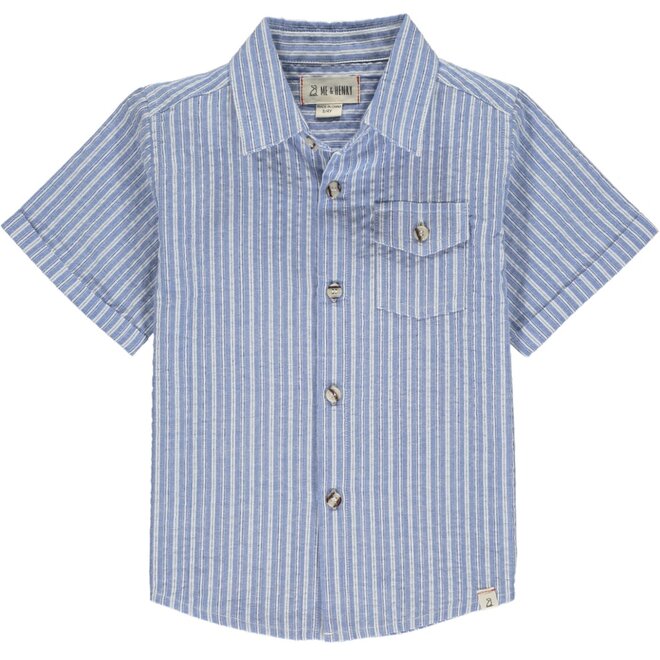 NEWPORT short sleeved shirt - Blue/White Micro Plaid