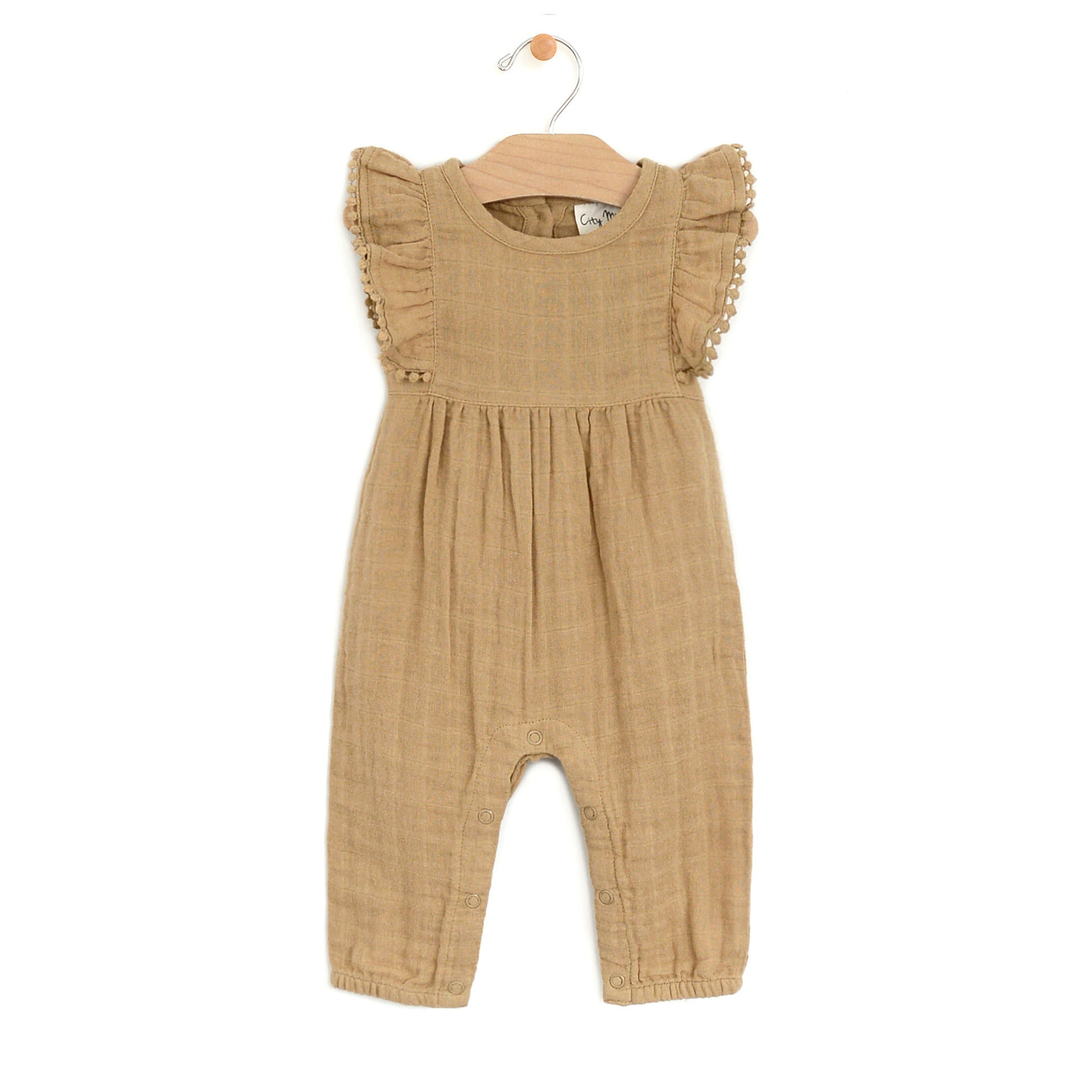 City Mouse Muslin Frill Long Romper - Gold