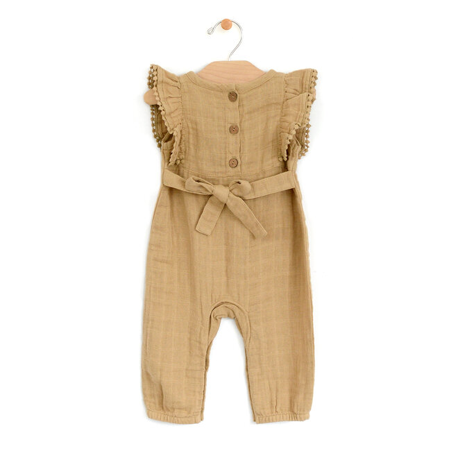 Muslin Frill Long Romper - Gold