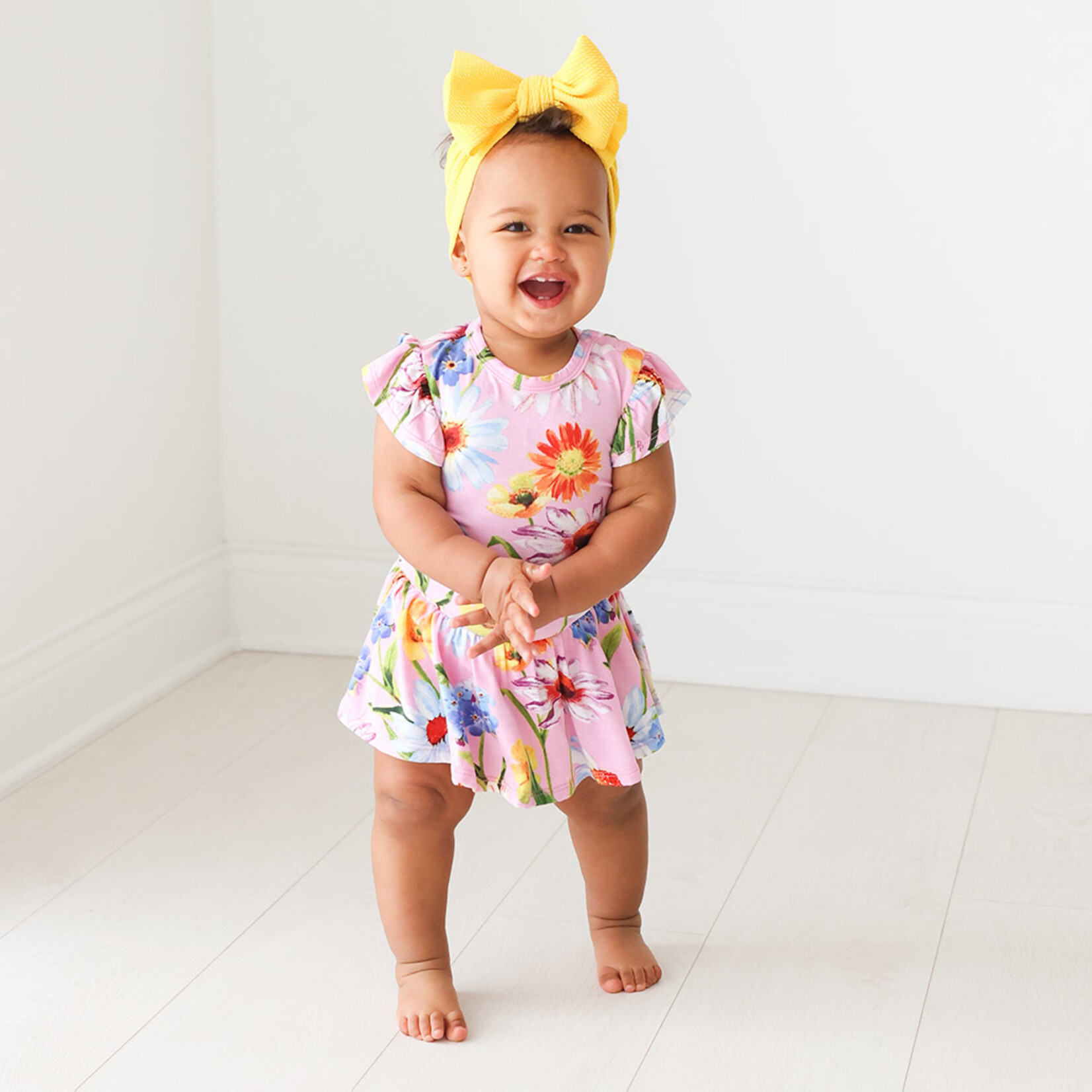 Posh Peanut Kaileigh - Ruffled Capsleeve Basic Twirl Skirt Bodysuit