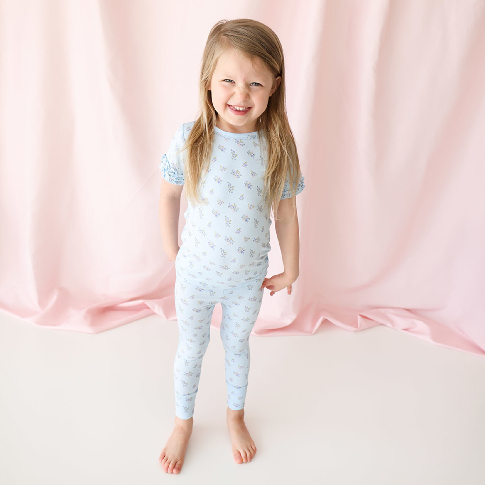 Posh Peanut Grace - Basic Short Sleeve Micro Ruffled Shirt & Long Pants