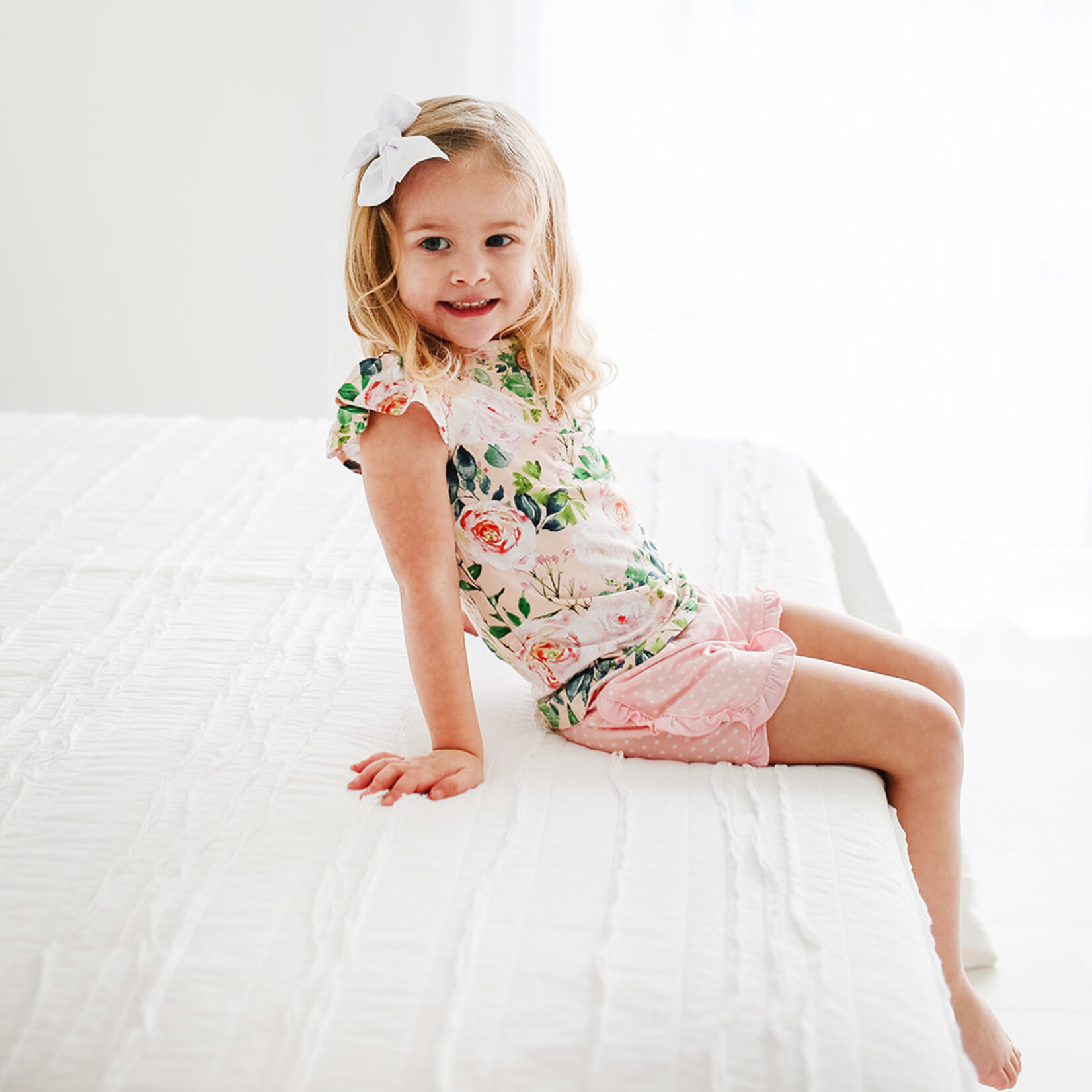 Posh Peanut Harper - Henley Ruffled Capsleeeve T-Shirt & Ruffled Varsity Short