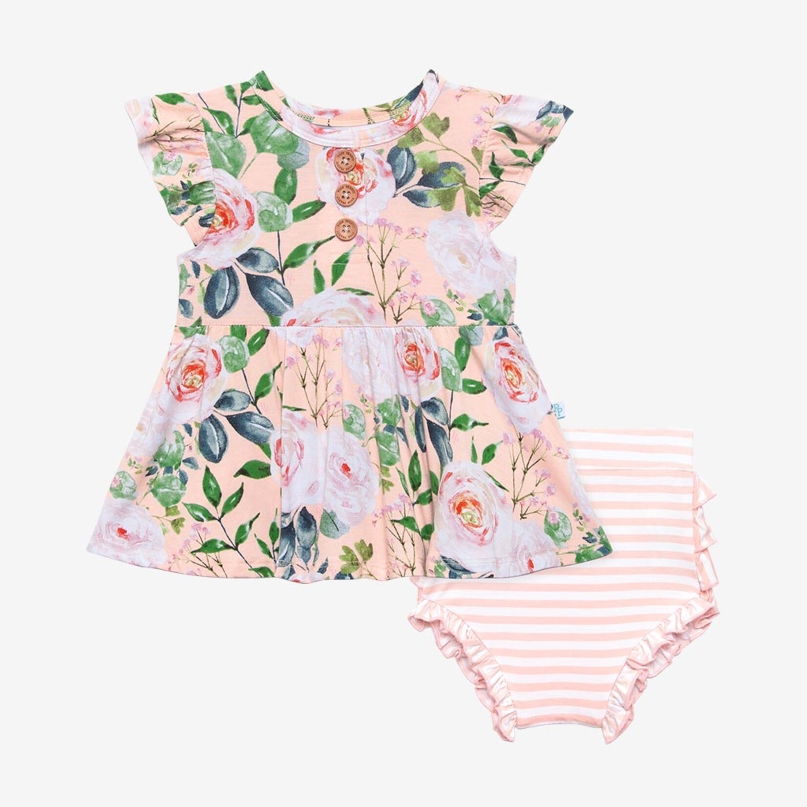 Posh Peanut Harper - Ruffled Capsleeve Henley Peplum Top & Bloomer Set