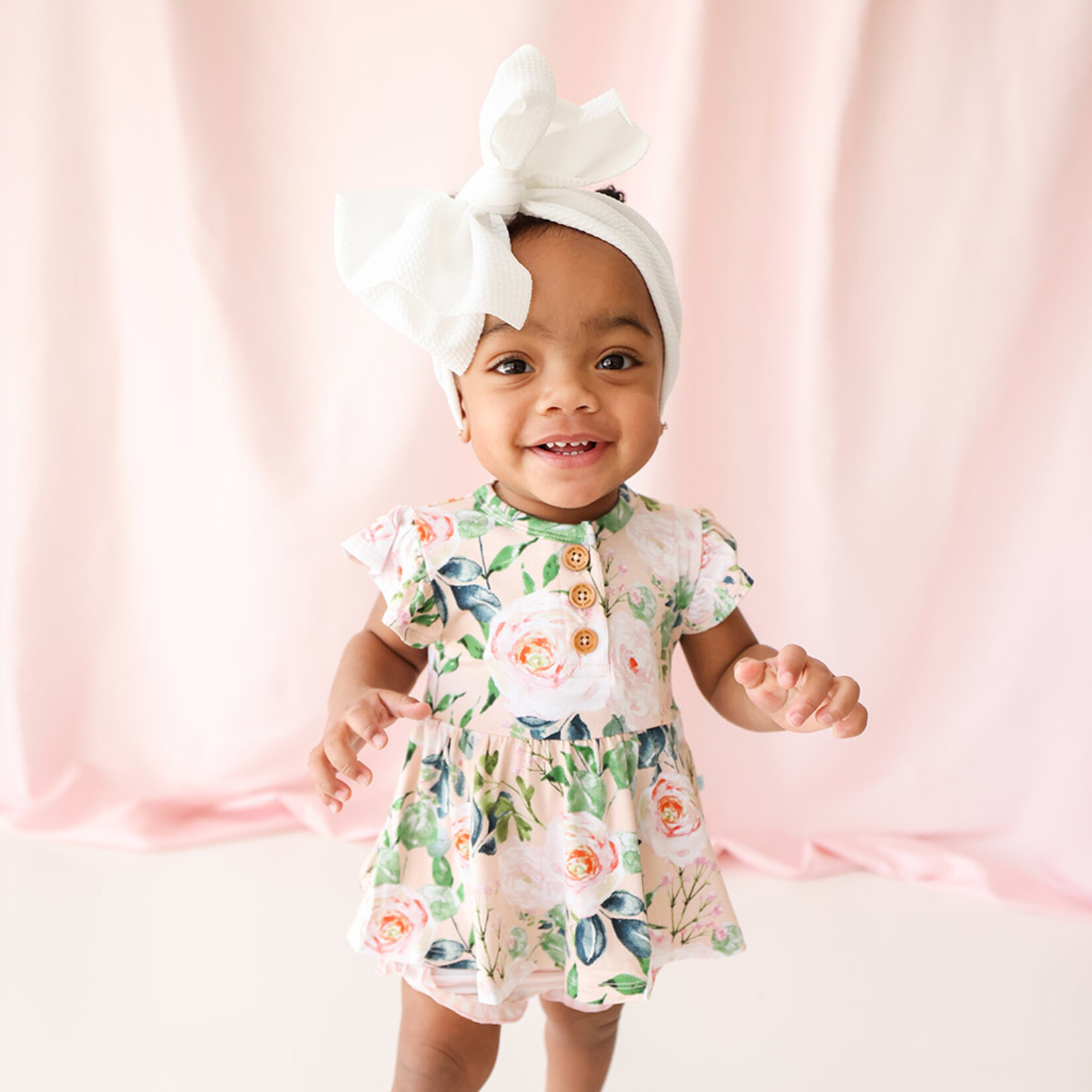Posh Peanut Harper - Ruffled Capsleeve Henley Peplum Top & Bloomer Set