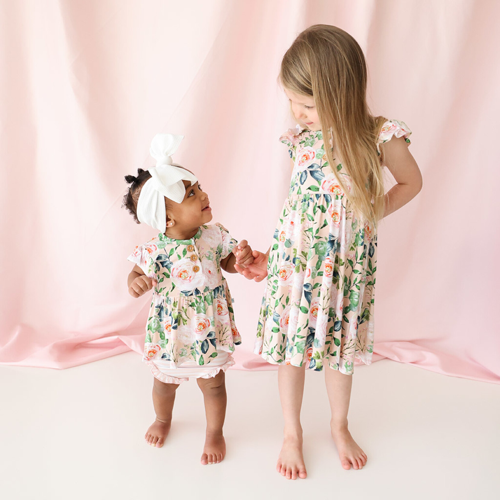 Posh Peanut Harper - Ruffled Capsleeve Henley Peplum Top & Bloomer Set