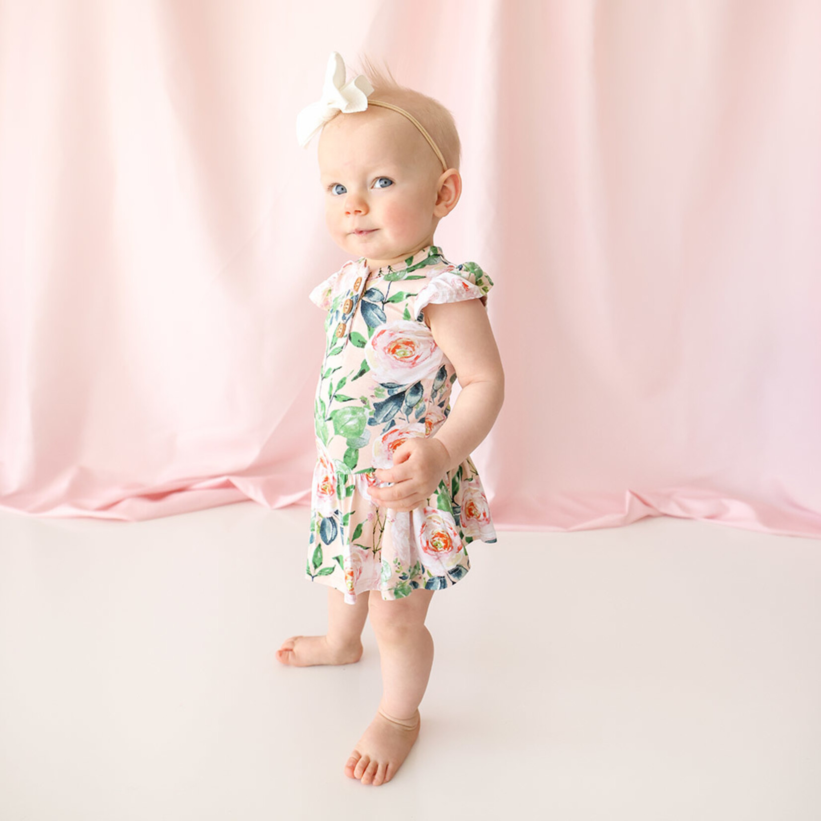 Posh Peanut Harper - Ruffled Capsleeve Henley Twirl Skirt Bodysuit