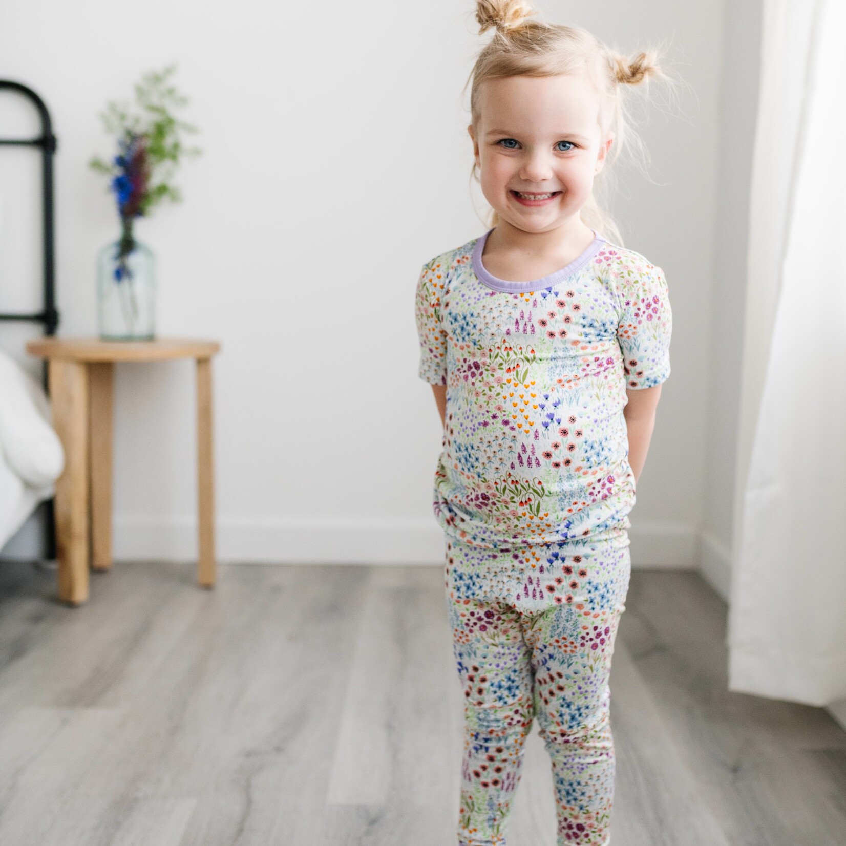 Flower Fields Short Sleeve Pajama Jack Gray Kids