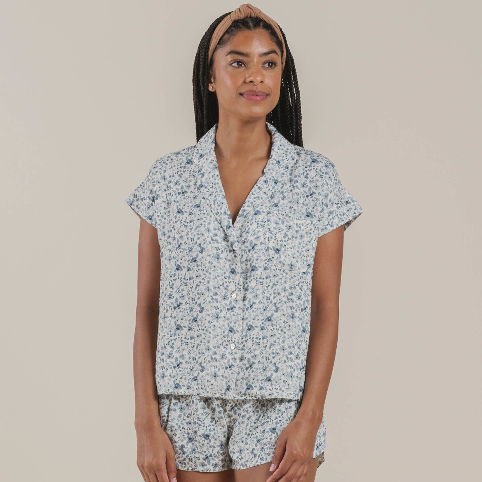 Rylee & Cru Women's Blue Floral PJ Set - Ivory/Blue Floral