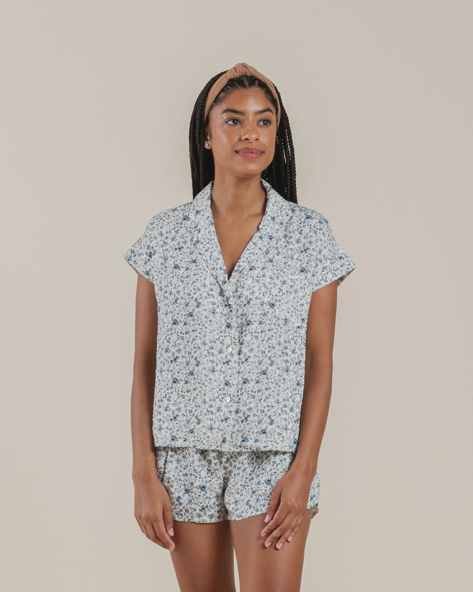 Women s Blue Floral PJ Set Ivory Blue Floral