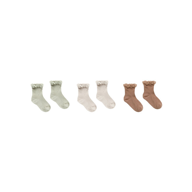 Lace Trim Socks Set - Sage/Shell/Terracotta