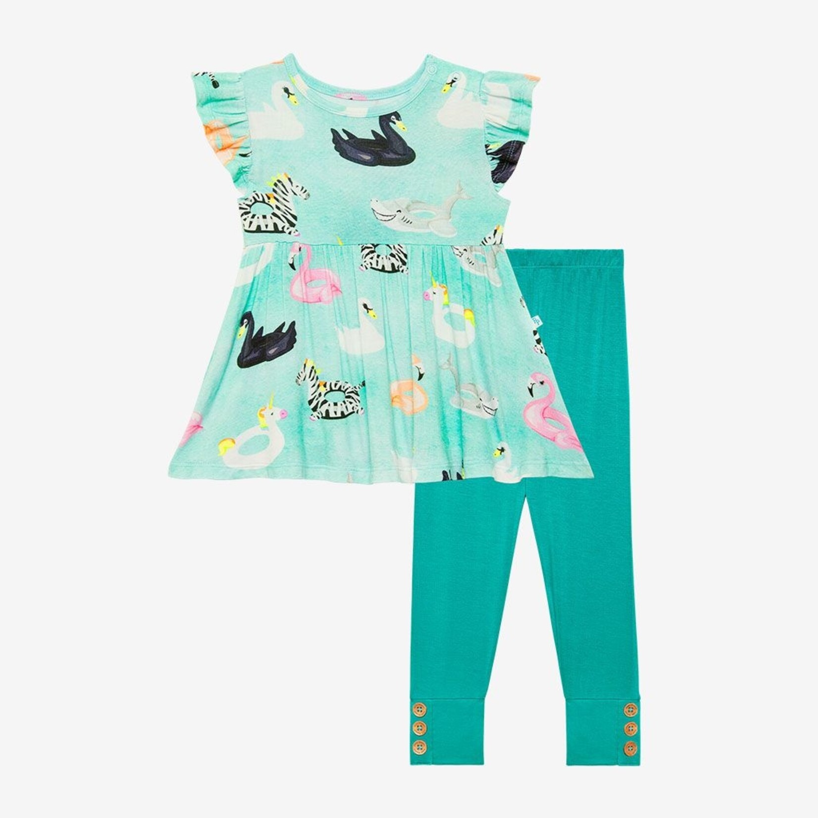 Posh Peanut Lenny - Ruffled Capsleeve Basic Peplum Top & Legging Set