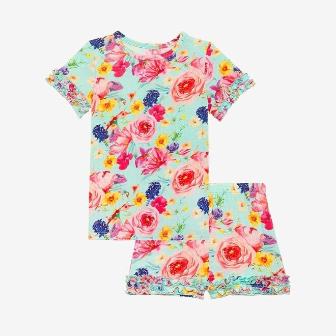Olivia Mae - Basic Short Sleeve Micro Ruffled T-Shirt & Micro Ruffled Shorts PJ