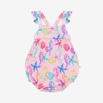 Posh Peanut Coral - Basic Ruffled Capsleeve Bubble Romper
