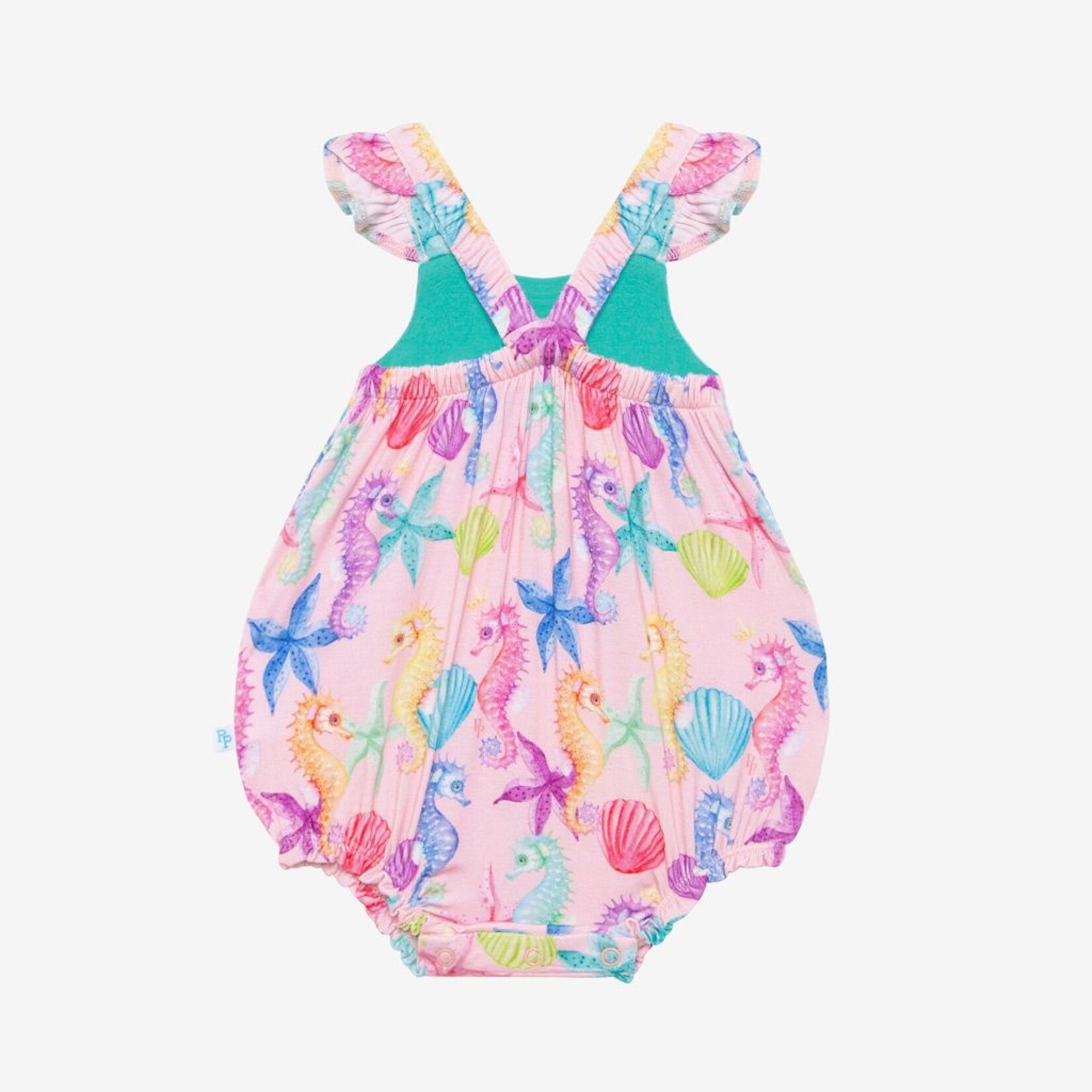 Posh Peanut Coral - Basic Ruffled Capsleeve Bubble Romper