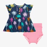 Posh Peanut Palmer -Ruffled Capsleeve Henley Peplum Top & Bloomer Set