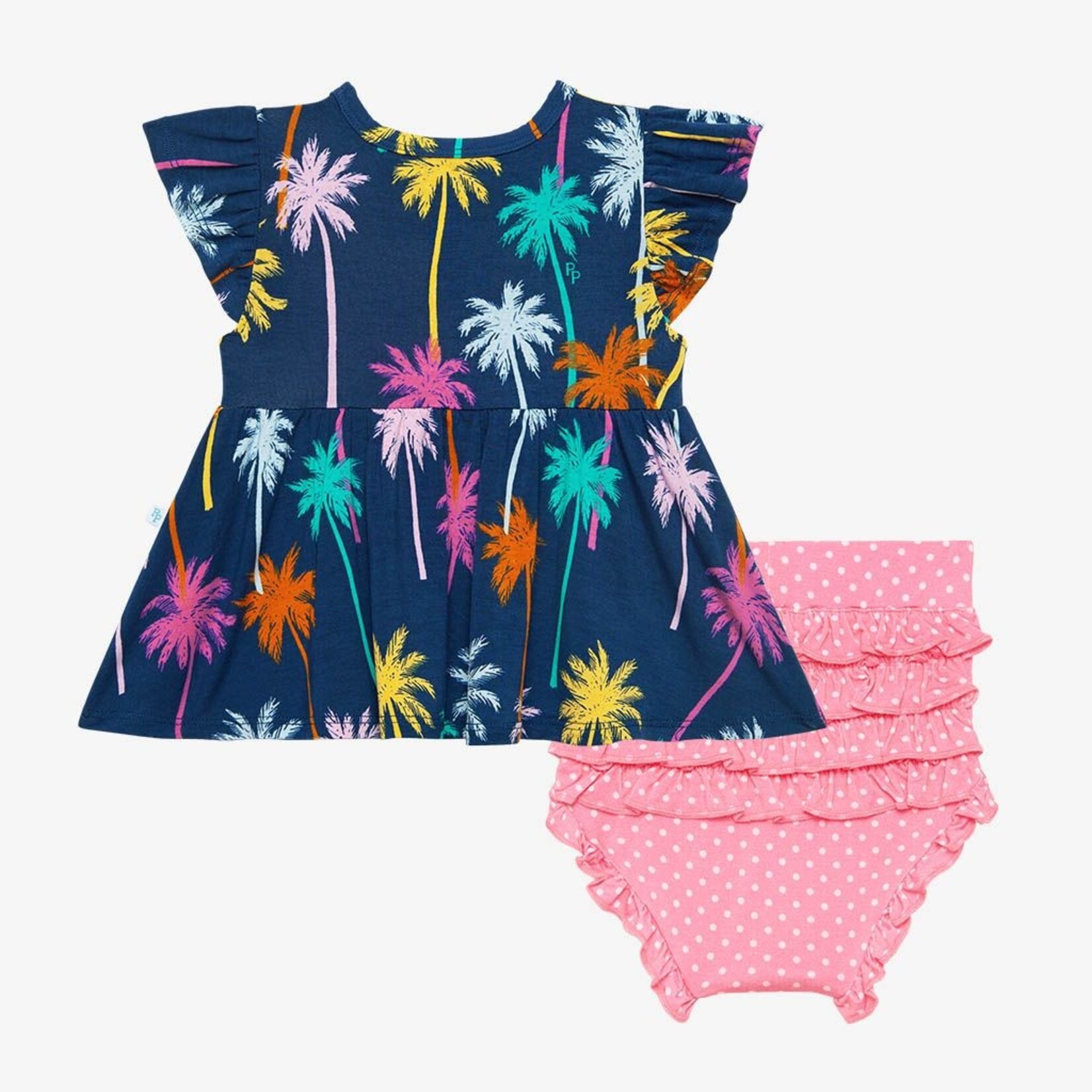 Posh Peanut Palmer -Ruffled Capsleeve Henley Peplum Top & Bloomer Set