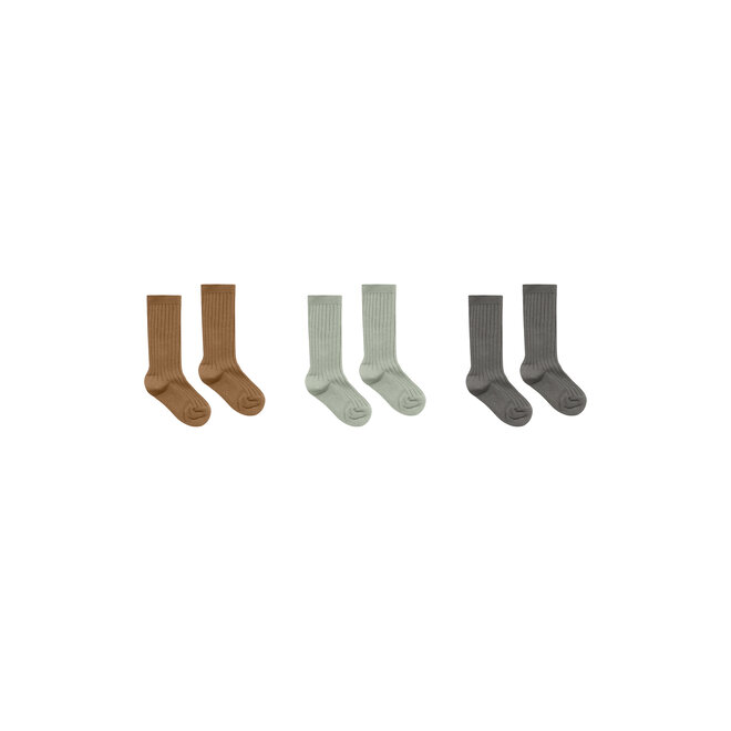 Solid Ribbed Socks - Rust/Agave/Charcoal