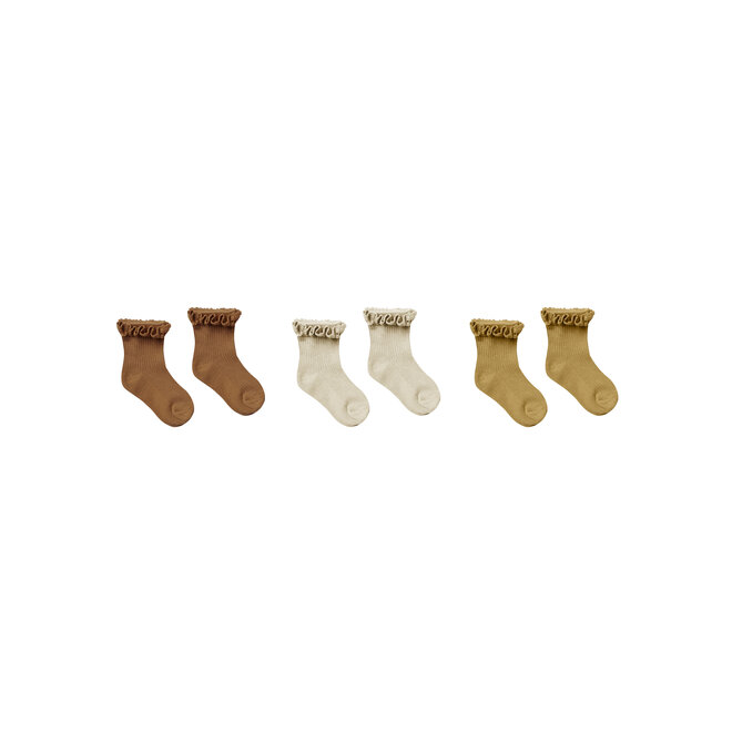 Ruffle Socks - Rust/Stone/Gold