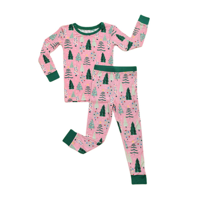 Pink Twinkling Trees - Two-piece Pajama Set