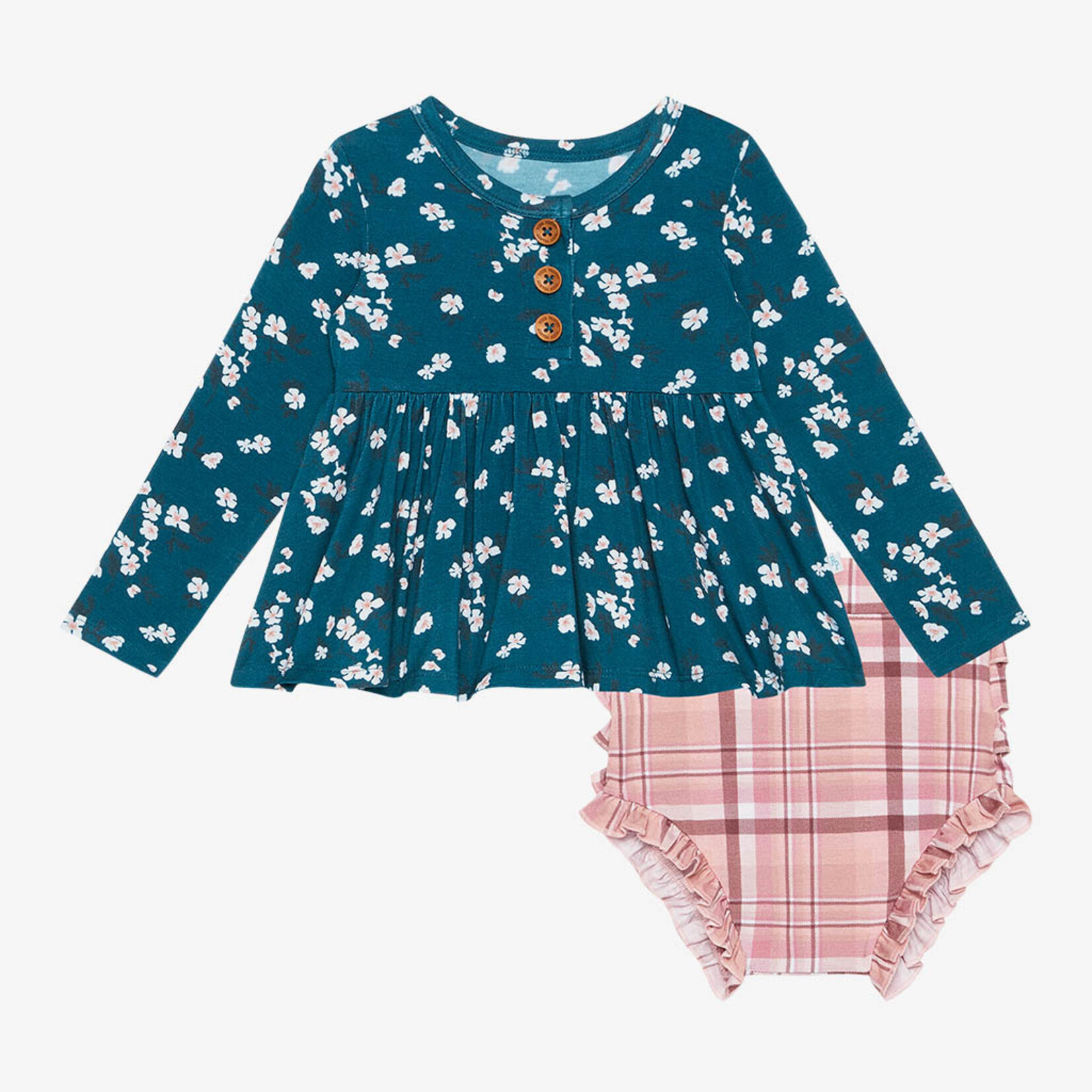 Posh Peanut Adriana - Long Sleeve Henley Peplum Top & BloomerSet