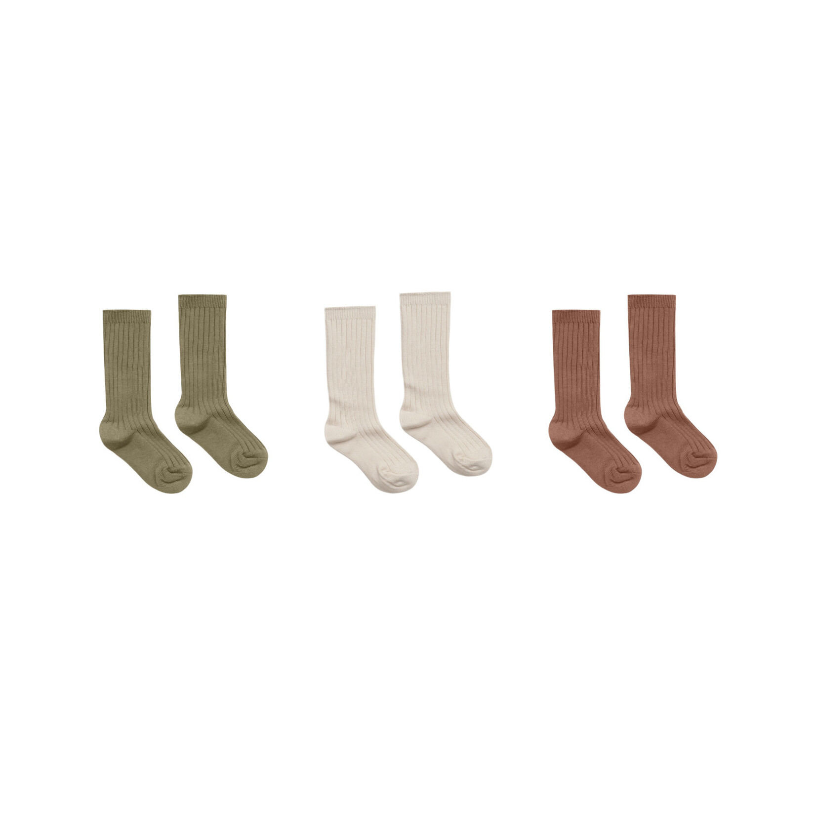 Rylee + Cru Solid Ribbed Socks 3 Pk - Olive, Stone, Wine