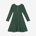 Posh Peanut Pine Waffle - Long Sleeve Henley Twirl Dress
